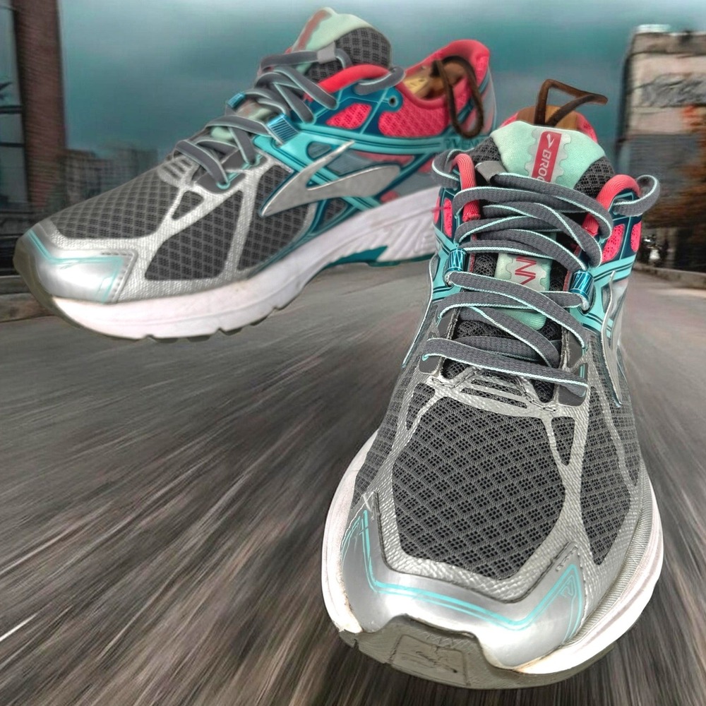 Brooks Ravenna 7 Shoes Women 7 Gray‎ Smoke Pearl Pink Teal Athletic Run Sneaker
